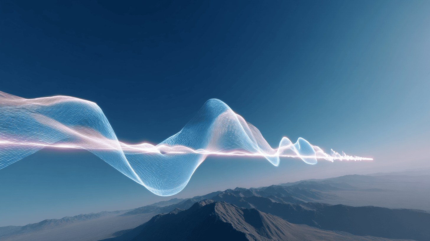 A soundwave crossing a mountain landscape